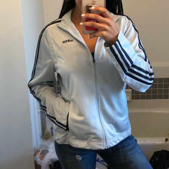 Adidas Vintage Track Suit Baby Blue 3 Stripe Warm Up Jacket - Picture 8 of 8